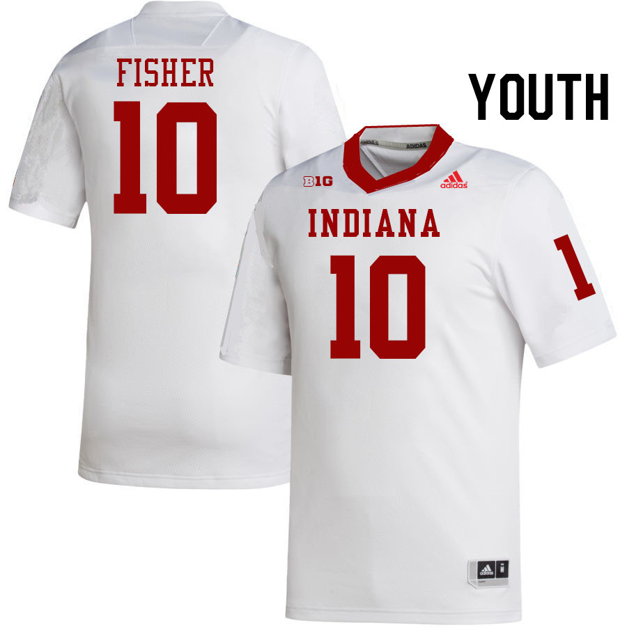 Youth #10 Aiden Fisher Indiana Hoosiers College Football Jerseys Stitched-White